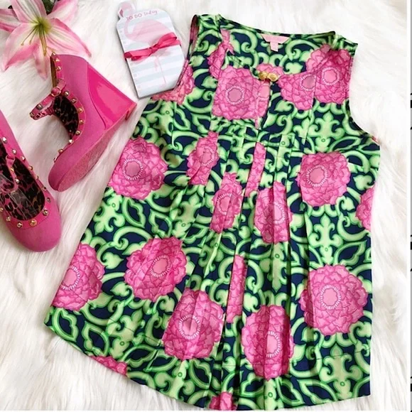 🌺 LILLY PULITZER 100% Silk Tara Flowy Sleeveless Blouse. Size 6. Excellent cond! - Picture 2 of 14